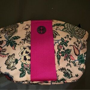 Tory Burch Floral Cosmetic Bag with Pink Accent
